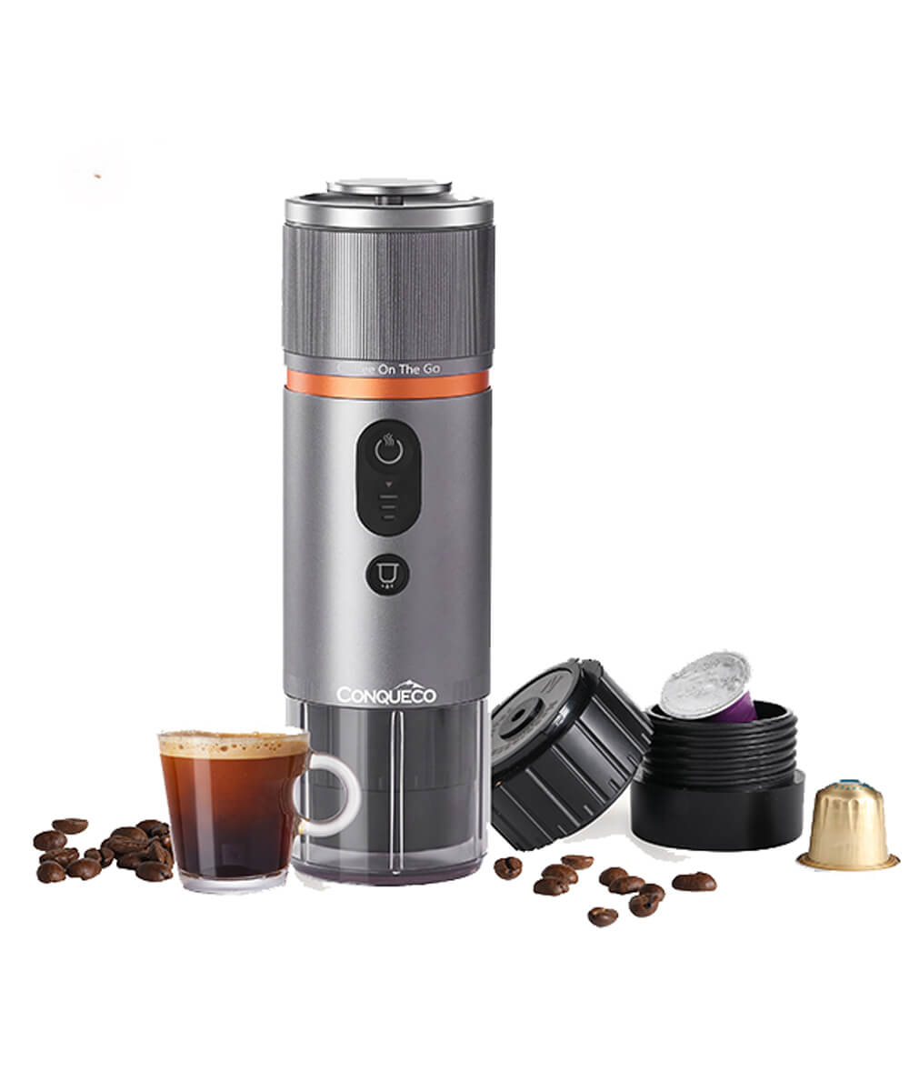  CONQUECO Portable Espresso Machine Travel - 12v Car Coffee Maker  with Battery for Camping - Small Electric - 3 Mins Heating - Rechargeable  USB Charging (Silvery): Home & Kitchen