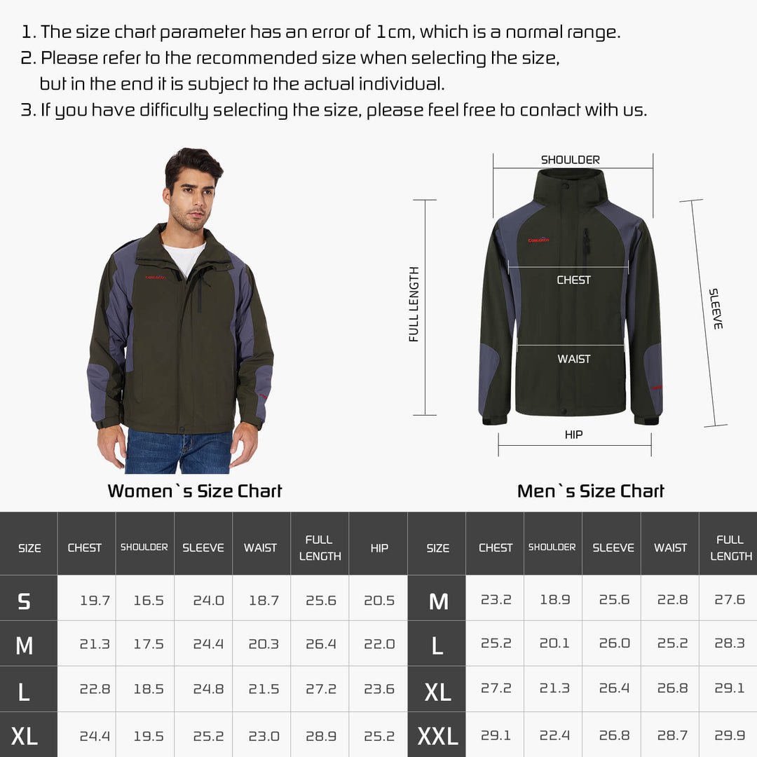 CONQUECO men heated jacket size chart