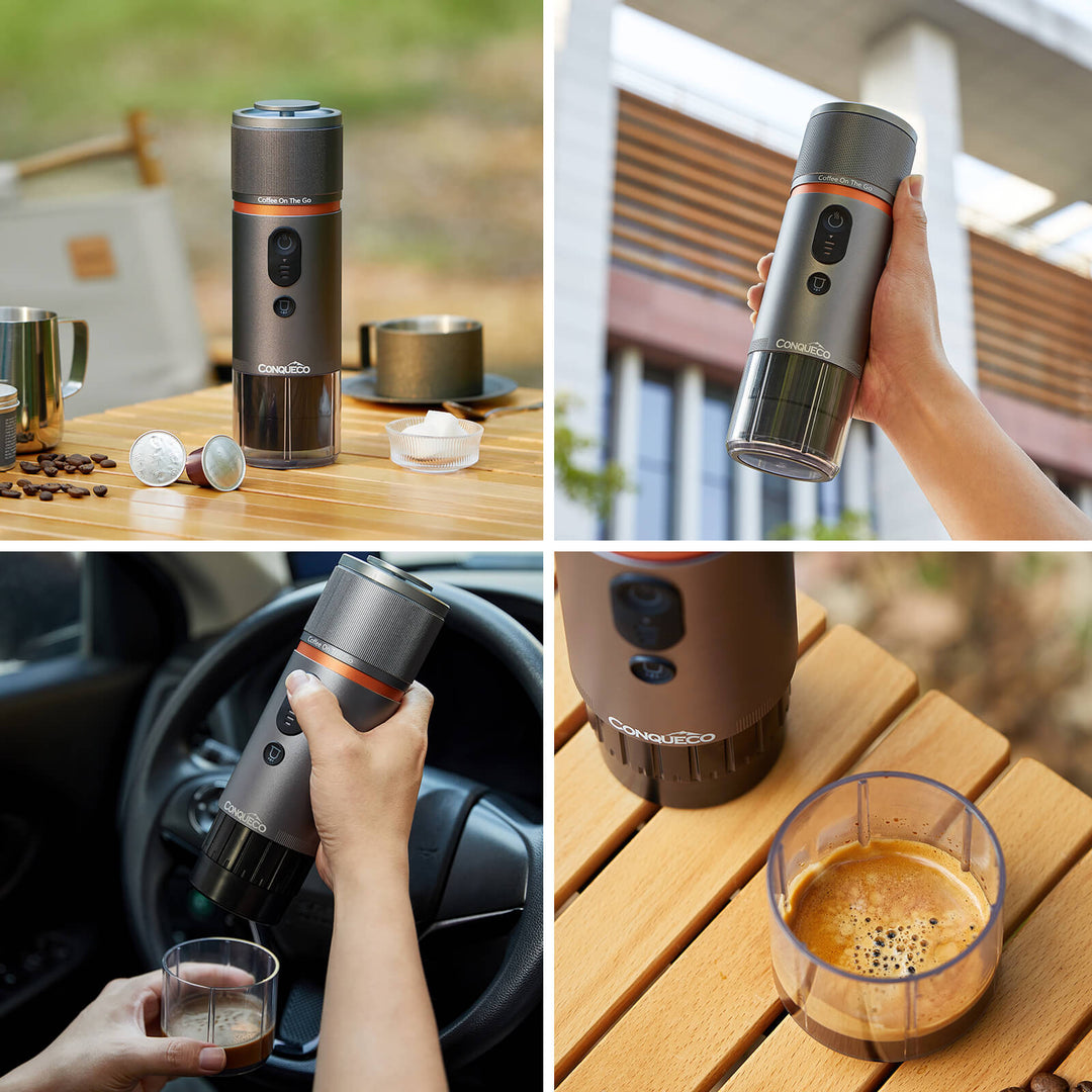 Our mobile coffee machine is built with an all-aluminum alloy body, which is 4cm shorter in height and 1cm smaller in diameter than the old version, which is truly smaller in size and lighter in weight.