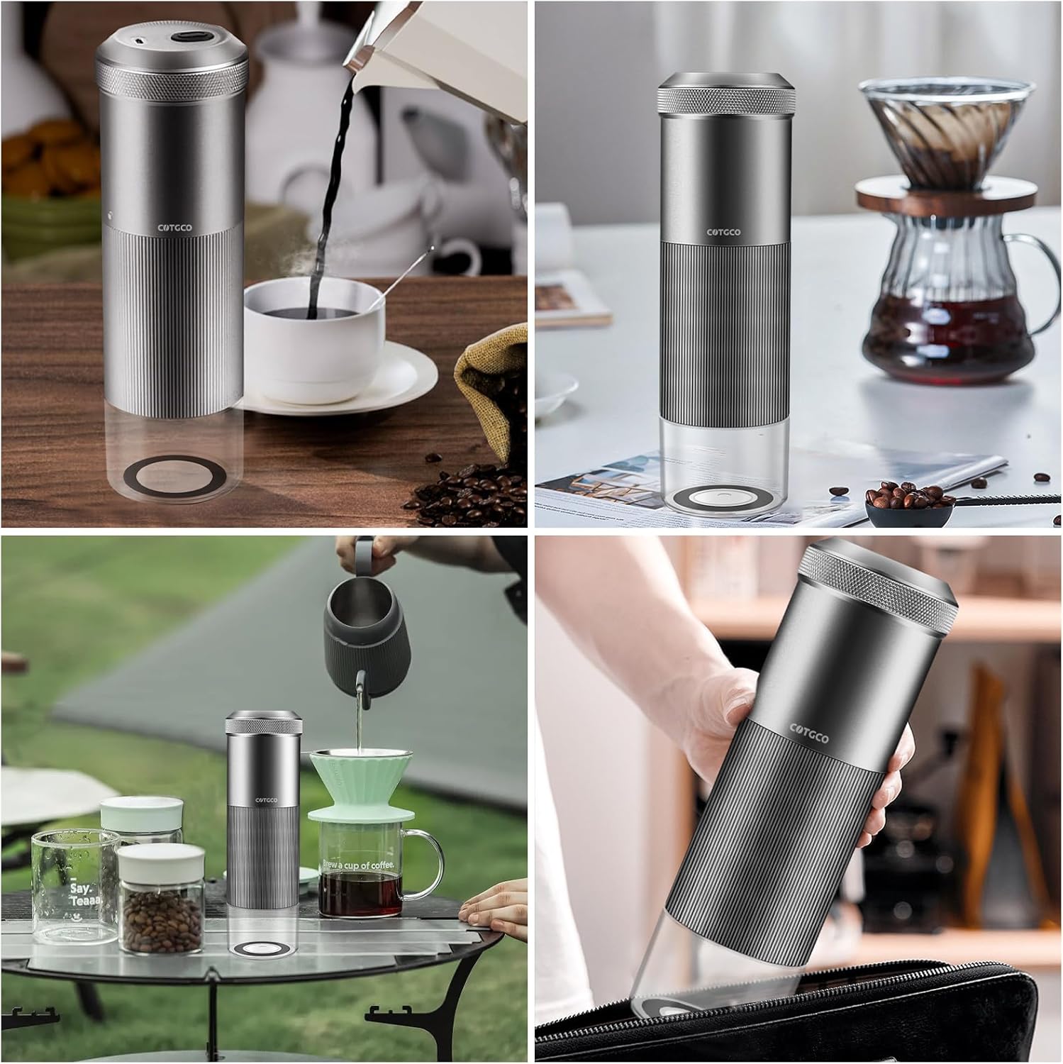 Coffee Grinder Electric Burr Portable Adjustable & Rechargeable Battery - Extra Fine to Extra Coarse (Silver) - CGM020