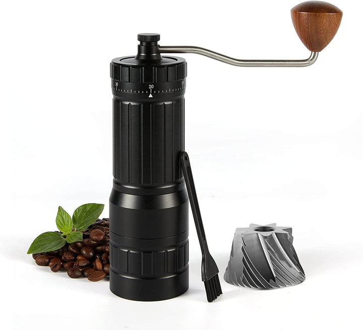 CONQUECO Manual Coffee Grinder Burr: Portable Stainless Steel Conical Burr Bean Griding Machine - Small Grinders with Adjustable Settings, Anti-Slip Design (40g-Bean)
