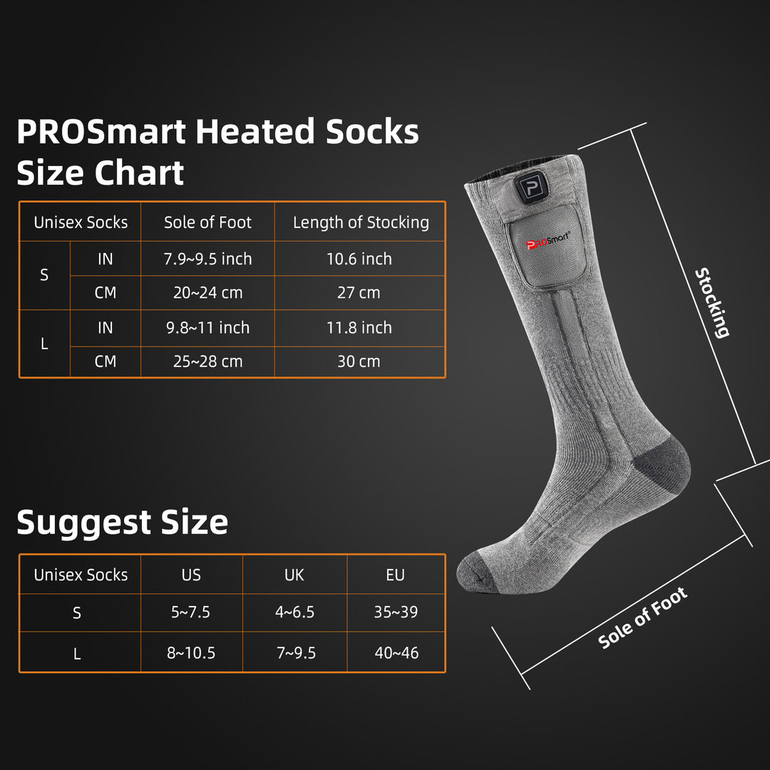 Heated socks size chart