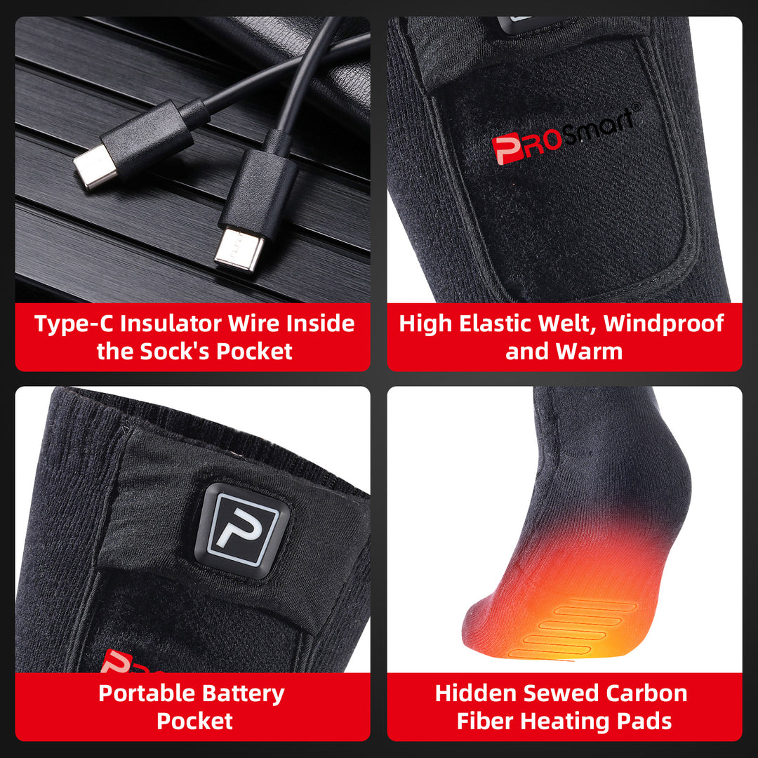 Carbon fiber heating elements generate heat across core feet areas. Keep your feet warm.