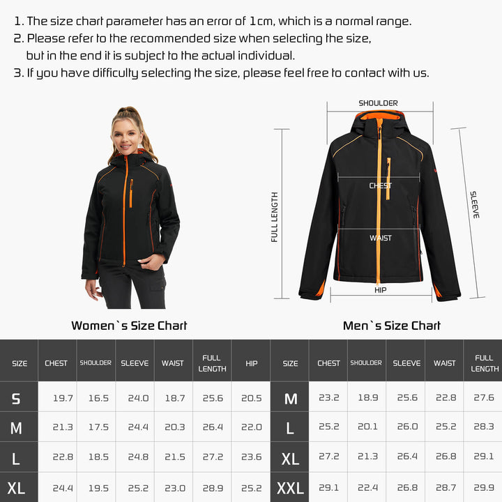 Beheizbare Slim-Fit-Hoodie-Jacke für Damen in Orange und Schwarz