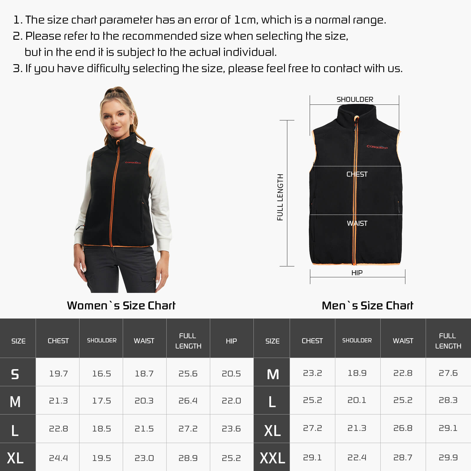 Gilet riscaldato in pile da donna Gilet-arancione e nero