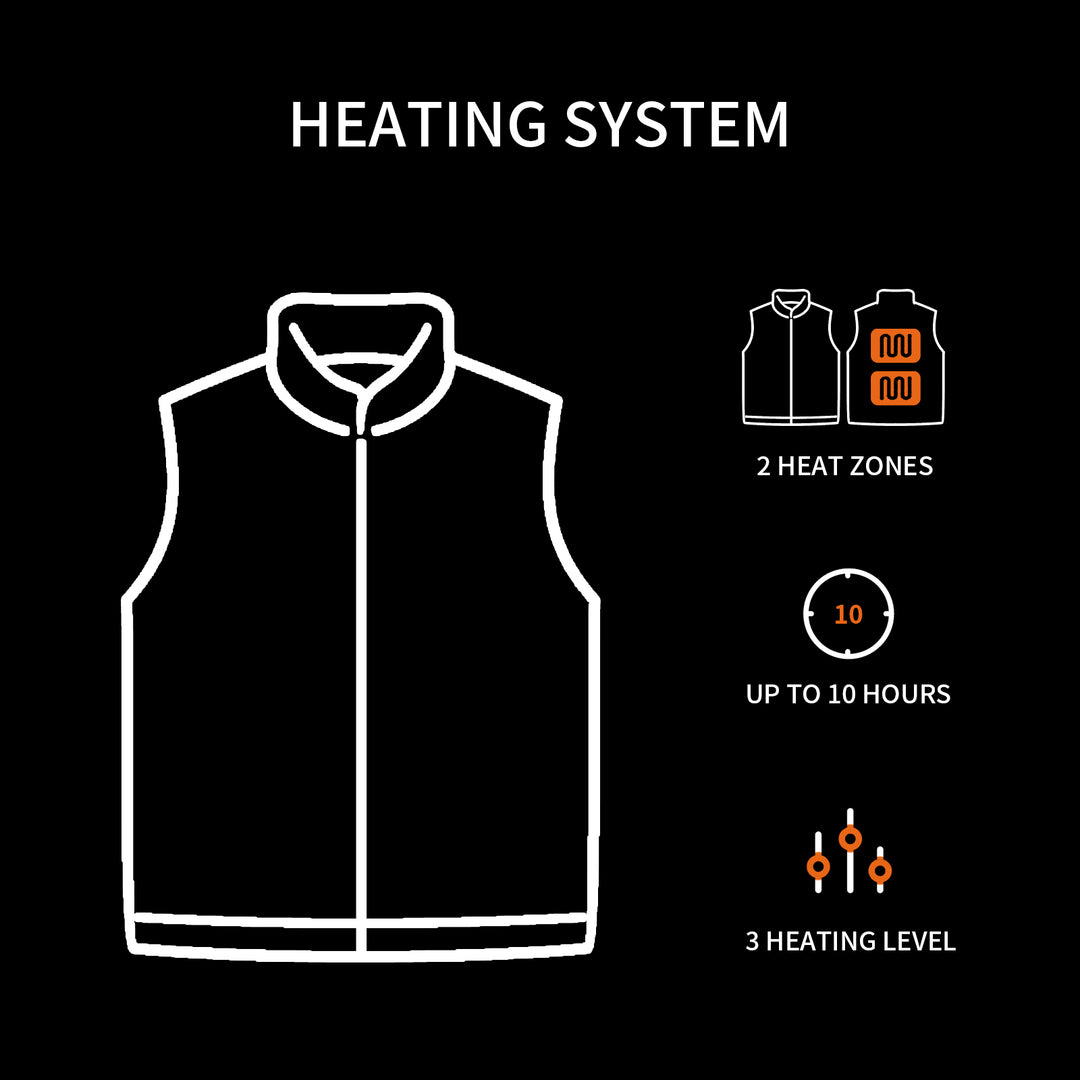 Heated Vest has Three color selections: BLACK Heated Vest has 2 heated areas (upper back and lower back). 