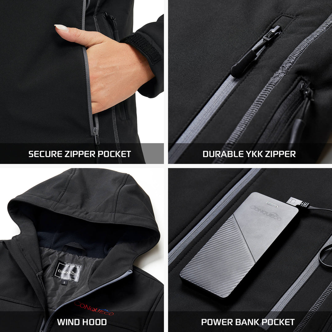 Women's Heated Jacket Shell Soft Waterproof & Windproof-Black
