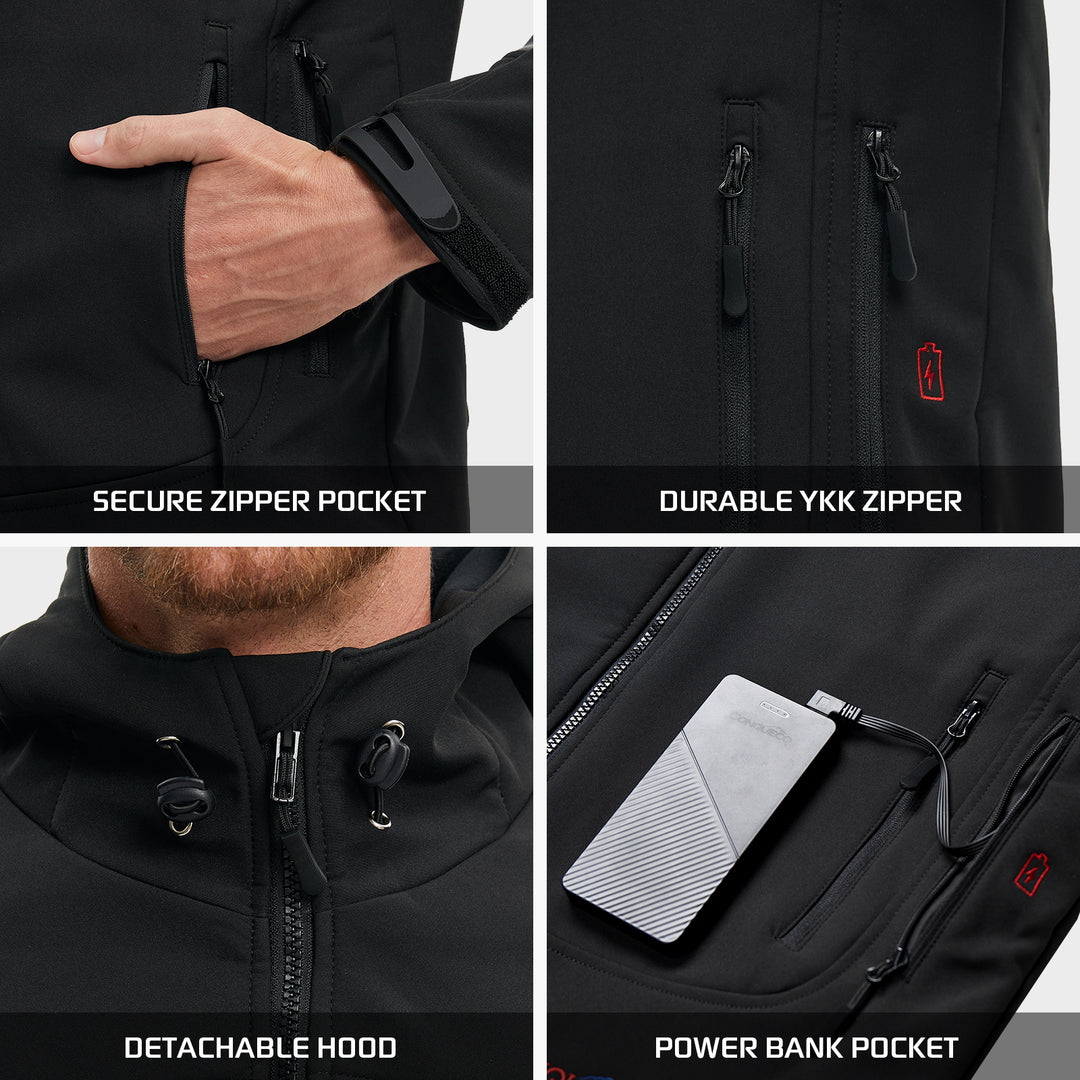 Conqueco Men's Slim Fit Heated Hoodie Jacket-Black – CONQUECO