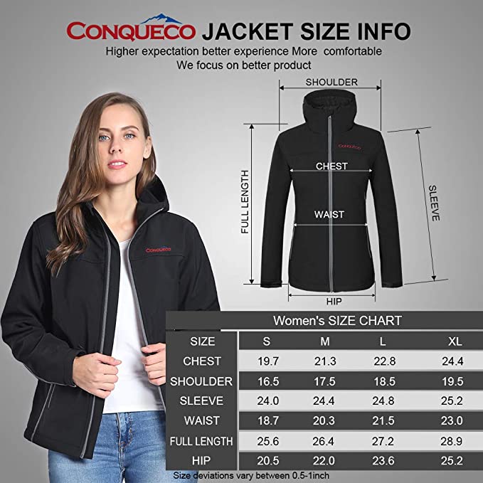 Women's Heated Jacket Shell Soft Waterproof & Windproof-Black – CONQUECO