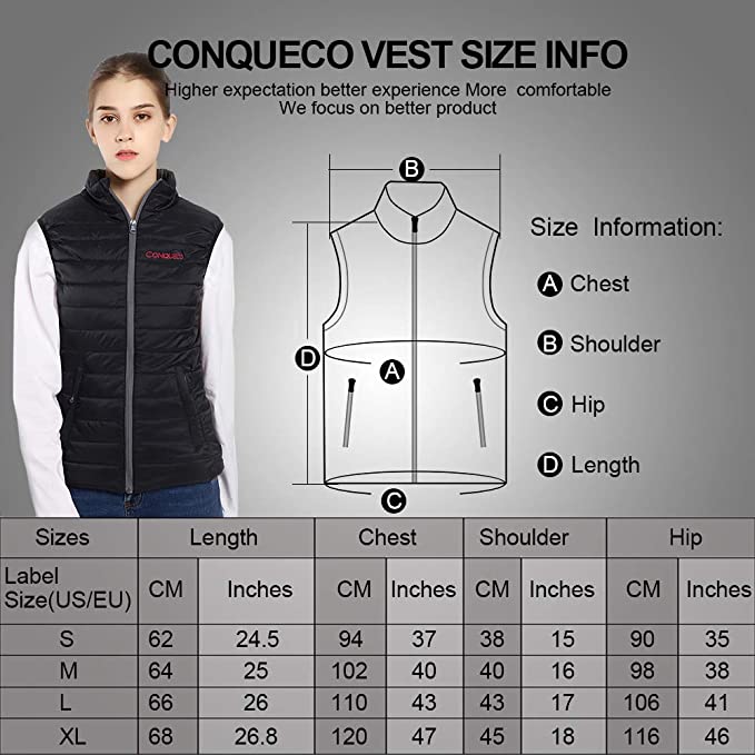 Women's Heated Vest Lightweight Slim Fit-Black – CONQUECO