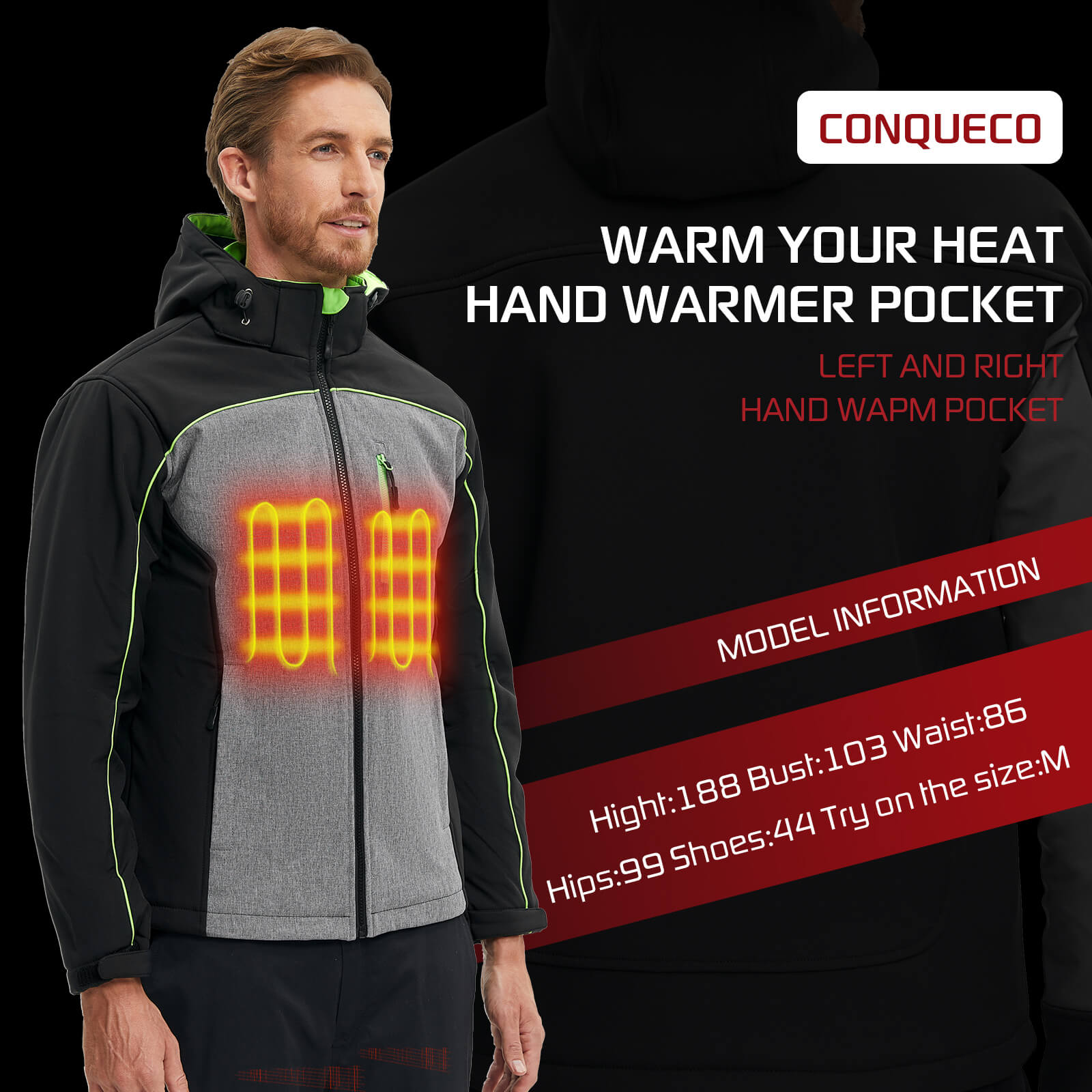 conqueco men heated jacket