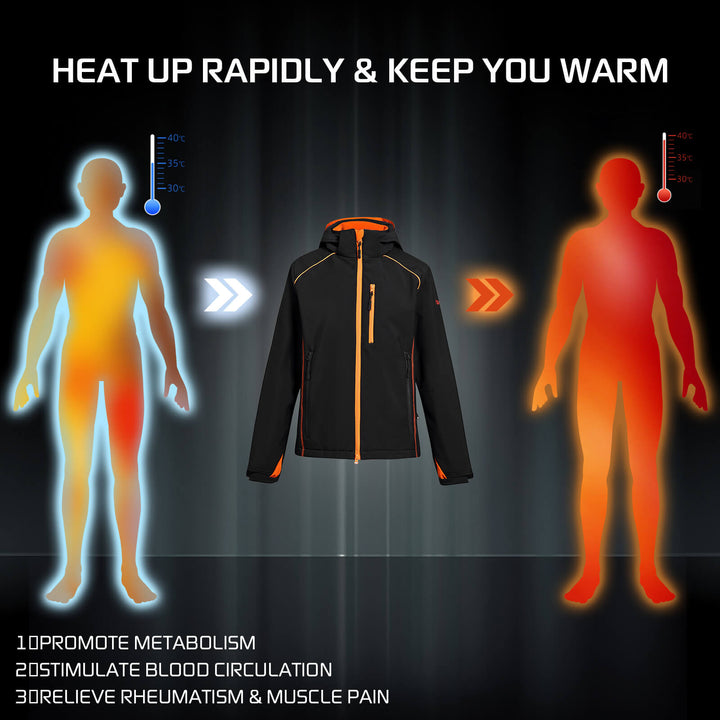 Women's Slim Fit Heated Hoodie Jacket-Orange&Black
