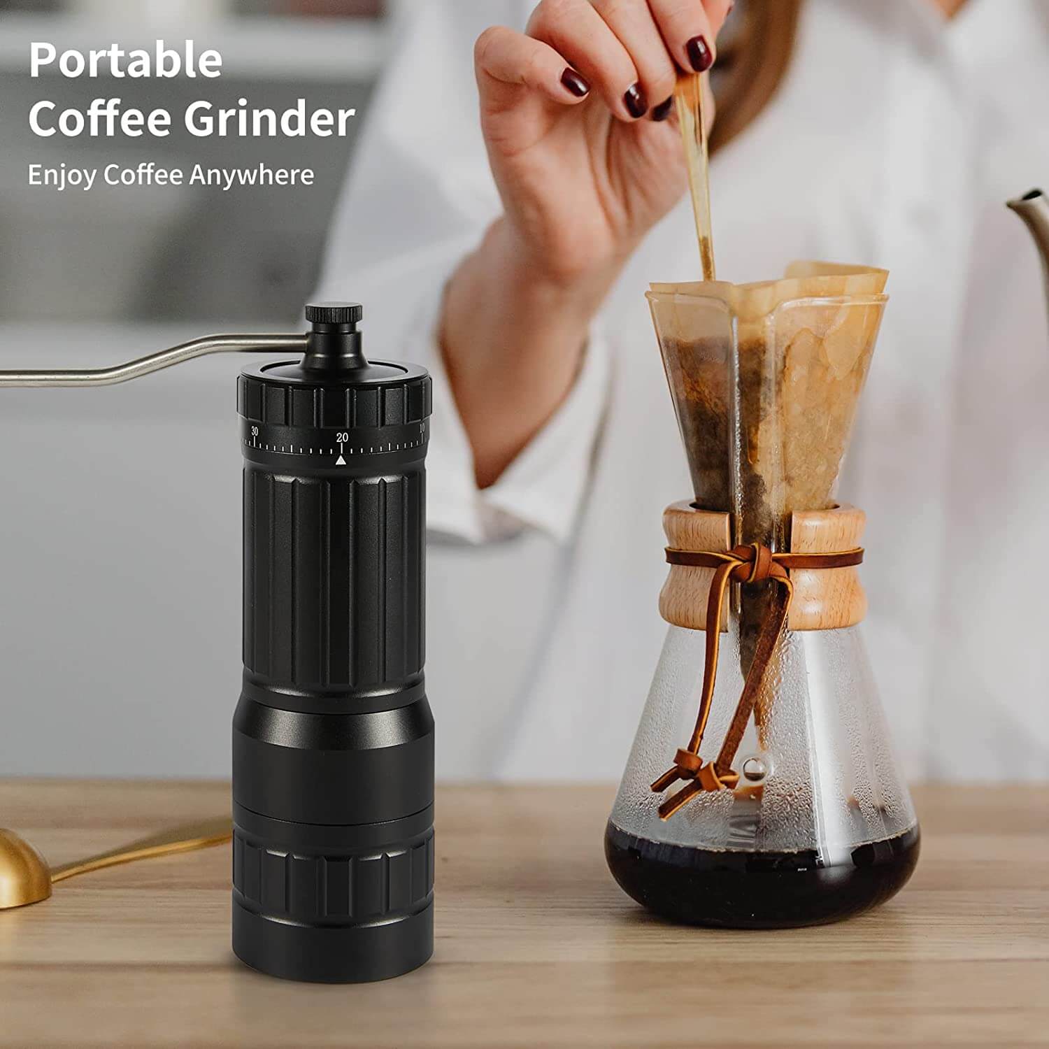 Manual Coffee Grinder Burr-Portable Stainless Steel Hand Bean Griding Machine(Max 40g)